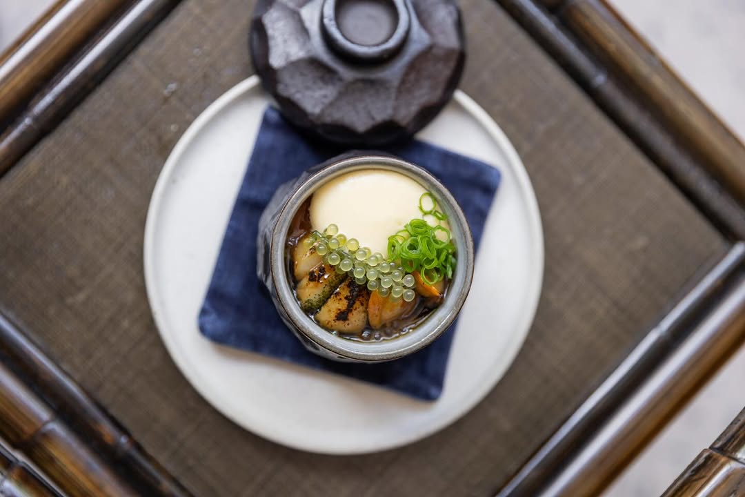 Scallop Chawanmushi — Smoked Clams, Adobo Tare, Yuzu Hollandaise